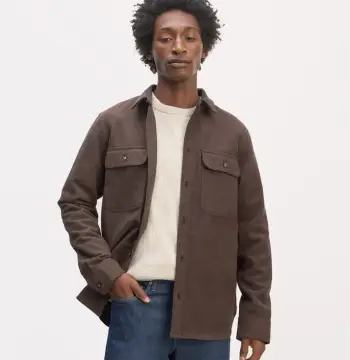 Shirt jacket with epaulettes - saddlebrown